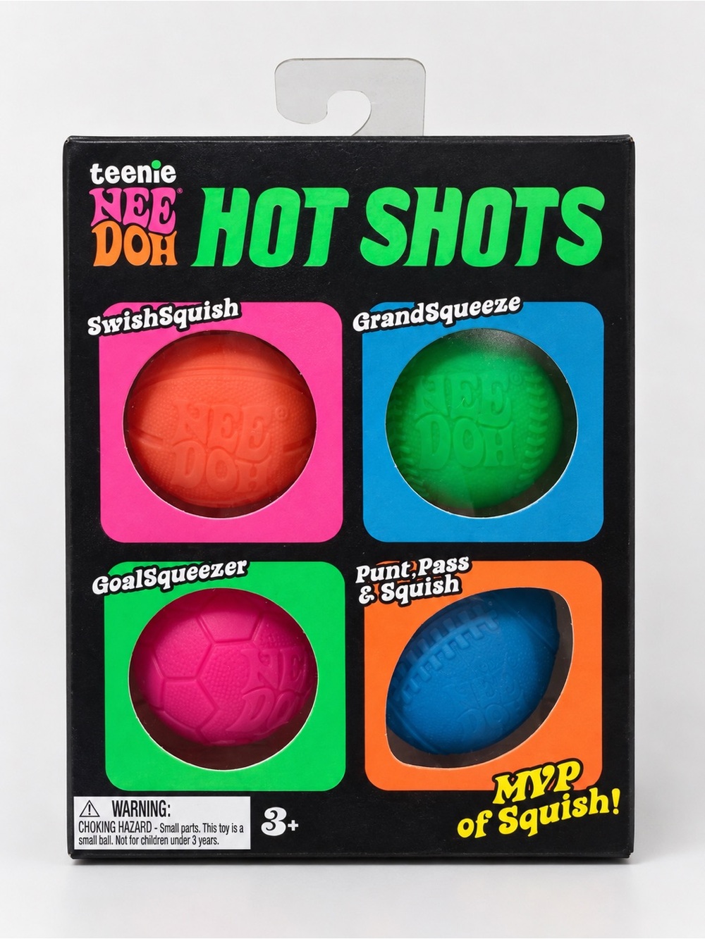 Hot Shots Squeeze Ball Set - Pink, Orange, Green, Blue